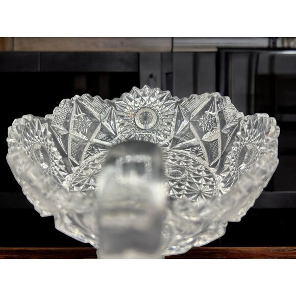 2 Vintage Eapg Crystal Clear Glass Nappy Dish Saw tooth edge Deep Cut - Picture 10 of 13